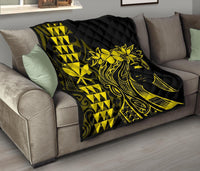 Hawaii Map Kanaka Polynesian Hula Girl Premium Quilt - Yellow - Polynesian Pride
