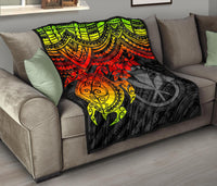 Hawaii Polynesian Premium Quilt - Kanaka Maoli & Reggae Turtle Hibiscus - Polynesian Pride