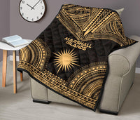 Marshall Islands Premium Quilt - Marshall Islands Flag Polynesian Chief Gold Version - Polynesian Pride