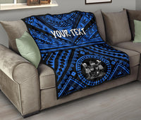 Fiji Personalised Premium Quilt - Fiji Seal With Polynesian Tattoo Style ( Blue) - Polynesian Pride