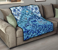 Hawaii Dolphin Couple Valentine's Hibiscus Premium Quilt - Tender Style - AH - Polynesian Pride
