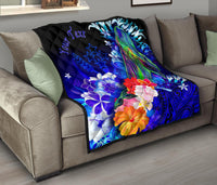 Kosrae Custom Personalised Premium Quilt - Humpback Whale with Tropical Flowers (Blue) - Polynesian Pride