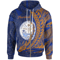 Marshall Islands Zip Hoodie Wings Style Unisex Blue - Polynesian Pride