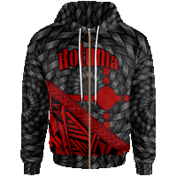 Rotuma Zip Hoodie Red Tapa Patterns With Bamboo Unisex Red - Polynesian Pride