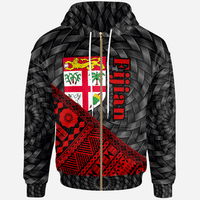 Fiji Zip Hoodie Red Tapa Patterns With Bamboo Unisex Black - Polynesian Pride