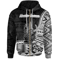 New Caledonia Islands Zip Hoodie Kaala Gomen Seal of New Caledonia Polynesian Patterns Unisex Black - Polynesian Pride
