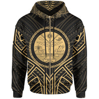 Marshall Islands Zip Hoodie Marshall Islands Seal Gold Tribal Patterns Unisex White - Polynesian Pride