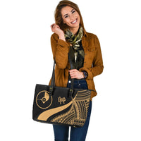 Yap Large Leather Tote Bag - Gold Polynesian Tentacle Tribal Pattern - Polynesian Pride