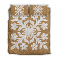 Hawaiian Royal Pattern Quilt Bed Set - Gold - C2 Style - AH Gold - Polynesian Pride