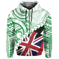 Polynesian Kakau Flag of Hawaii Zip Hoodie Green - Polynesian Pride