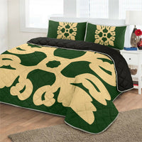 Hawaiian Royal Pattern Quilt Bed Set - Green - M1 Style - AH - Polynesian Pride