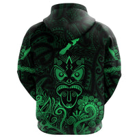 Maori Aotearoa Rugby Haka Zip Hoodie New Zealand Silver Fern Green - Polynesian Pride