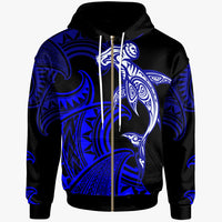 Polynesian Zip up Hoodie Sea Ripples Pattern Blue Color Unisex Blue - Polynesian Pride