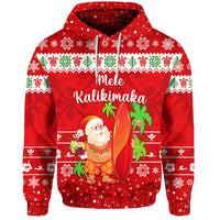 Hawaii Christmas Hoodie Santa Claus Surfing Simple Style Red LT8 - Polynesian Pride