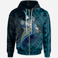 Fiji Zip Hoodie Seal Fiji With Blue Whale Unisex Black - Polynesian Pride