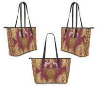 Hawaii Turtle Gold Tropical Leaves Polynesian Leather Tote - Royal Style - AH - Polynesian Pride