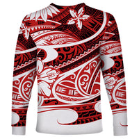 Polynesian Tribal Long Sleeve Shirt Red LT6 - Polynesian Pride