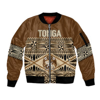 Personalised Tonga Independence Day Sleeve Zip Bomber Jacket Ngatu Tapa Style LT7 Unisex Brown - Polynesian Pride