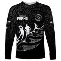 Personalised New Zealand Football Ferns Long Sleeve Shirt Women's World Cup 2023 Tribal Koru Pattern LT7 Unisex Black - Polynesian Pride