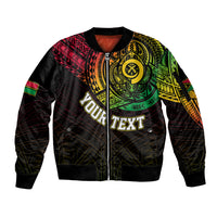 Personalised Vanuatu Sleeve Zip Bomber Jacket Turtle Chest Tattoo Flag Color LT7 Unisex Black - Polynesian Pride