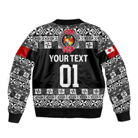 (Custom Personalised) Tonga Emancipation Day Sleeve Zip Bomber Jacket Independence Day - Simple Ngatu Heilala Flower - Black LT8 - Polynesian Pride