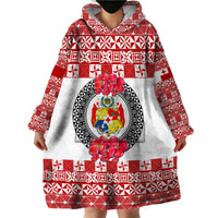 (Custom Personalised) Tonga Emancipation Day Wearable Blanket Hoodie Independence Day - Simple Ngatu Heilala Flower - White Red LT8 - Polynesian Pride
