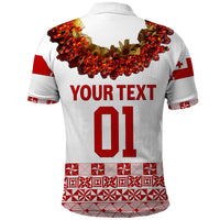 Custom Tonga Emancipation Day Polo Shirt Independence Day Fancy Kahoa Heilala Flower White Red LT8 - Polynesian Pride