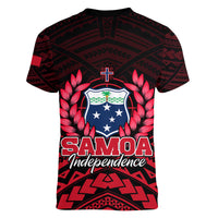 Samoa Independence Day Women V Neck T Shirt Ulafa Polynesian Unique Red No2 LT9 - Polynesian Pride