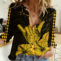 Hawaii Shaka Sign Women Casual Shirt Gold Version LT9 Female Gold - Polynesian Pride