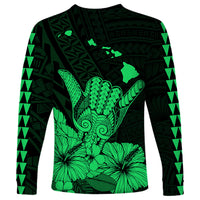 Hawaii Shaka Sign Long Sleeve Shirt Green Version LT9 - Polynesian Pride