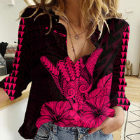 Hawaii Shaka Sign Women Casual Shirt Pink Version LT9 Female Pink - Polynesian Pride