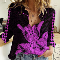 Hawaii Shaka Sign Women Casual Shirt Purple Version LT9 Female Purple - Polynesian Pride