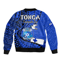 Tonga Emancipation Day Bomber Jacket Happy 53rd Independence Anniversary Blue Version LT9 - Polynesian Pride