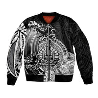 Polynesian Tahiti Island Sleeve Zip Bomber Jacket The Wave of Water - Black LT9 Unisex Black - Polynesian Pride