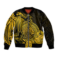 Polynesian Tahiti Island Bomber Jacket The Wave of Water - Gold LT9 Unisex Gold - Polynesian Pride