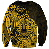 Polynesian Tahiti Island Sweatshirt The Wave of Water - Gold LT9 Unisex Gold - Polynesian Pride