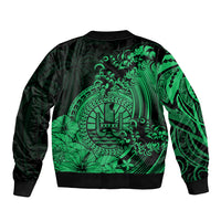 Polynesian Tahiti Island Sleeve Zip Bomber Jacket The Wave of Water - Green LT9 - Polynesian Pride