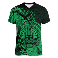 Polynesian Tahiti Island Women V Neck T Shirt The Wave of Water - Green LT9 - Polynesian Pride