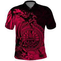 Polynesian Tahiti Island Polo Shirt The Wave of Water Pink LT9 Pink - Polynesian Pride
