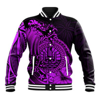 Polynesian Tahiti Island Baseball Jacket The Wave of Water - Purple LT9 Unisex Purple - Polynesian Pride