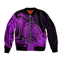 Polynesian Tahiti Island Sleeve Zip Bomber Jacket The Wave of Water - Purple LT9 Unisex Purple - Polynesian Pride