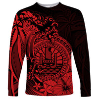 Polynesian Tahiti Island Long Sleeve Shirt The Wave of Water - Red LT9 Unisex Red - Polynesian Pride