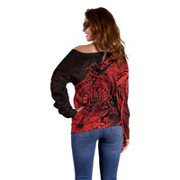 Polynesian Tahiti Island Off Shoulder Sweater The Wave of Water - Red LT9 - Polynesian Pride