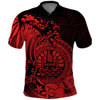 Polynesian Tahiti Island Polo Shirt The Wave of Water Red LT9 Red - Polynesian Pride