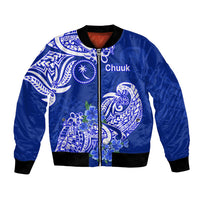FSM Chuuk State Bomber Jacket Polynesian Floral Tribal LT9 Unisex Blue - Polynesian Pride