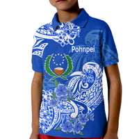FSM Pohnpei State Kid Polo Shirt Polynesian Floral Tribal LT9 Kid Blue - Polynesian Pride