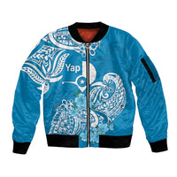 FSM Yap State Sleeve Zip Bomber Jacket Polynesian Floral Tribal LT9 Unisex Blue - Polynesian Pride