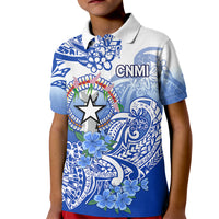Northern Mariana Islands Kid Polo Shirt Polynesian Floral Tribal LT9 Kid Blue - Polynesian Pride