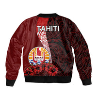 Tahiti Bomber Jacket Polynesian Coat Of Arm With Hibiscus LT9 - Polynesian Pride