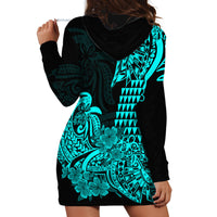 Hawaii Kakau Hoodie Dress Polynesian Floral Tribal Aqua Version LT9 - Polynesian Pride